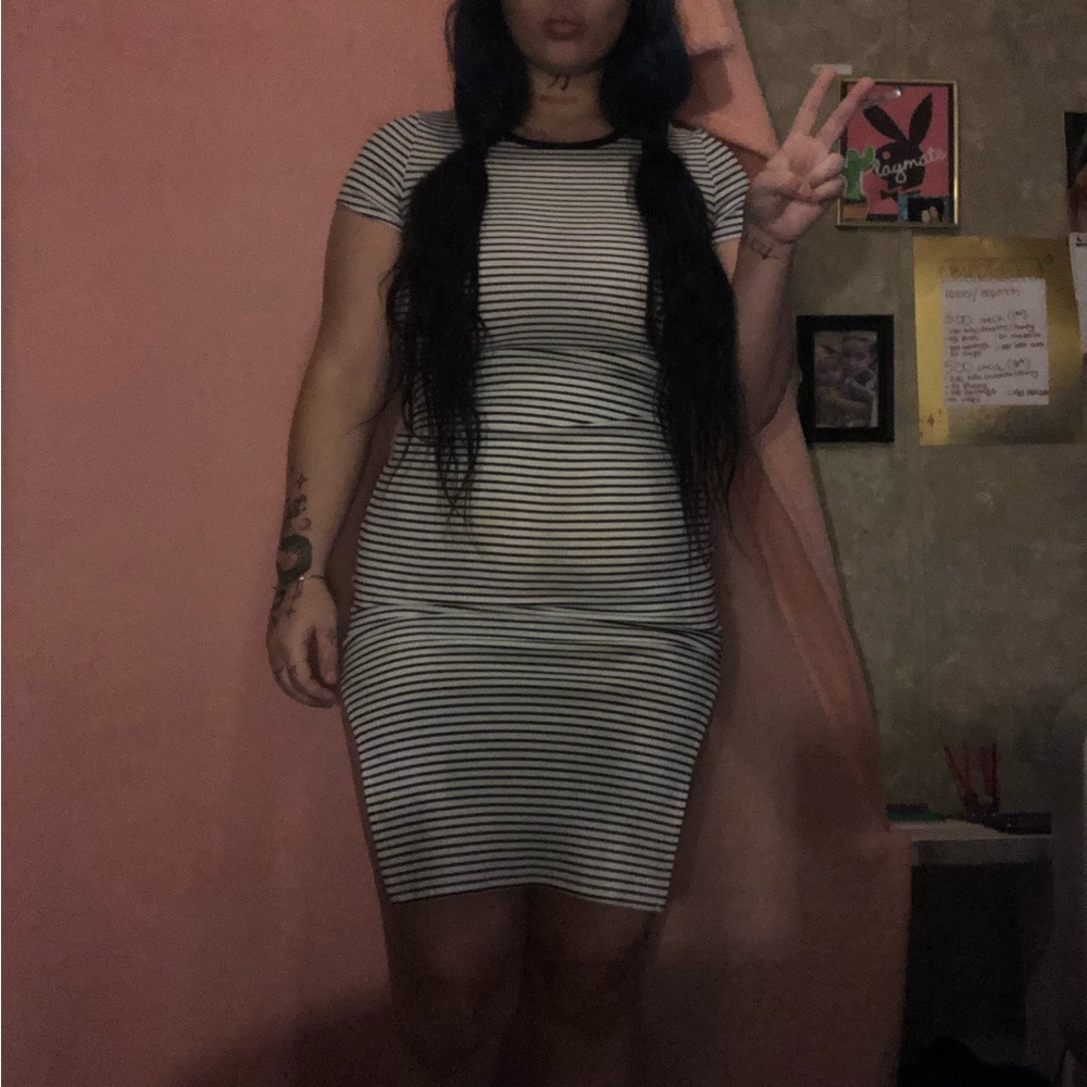 Heart & Hips Black and White Striped Mini Dress